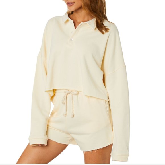 SNDYS Sweaters - SNDYS Everyday Fleece Polo Sweater Size S Cream Lounge Wear